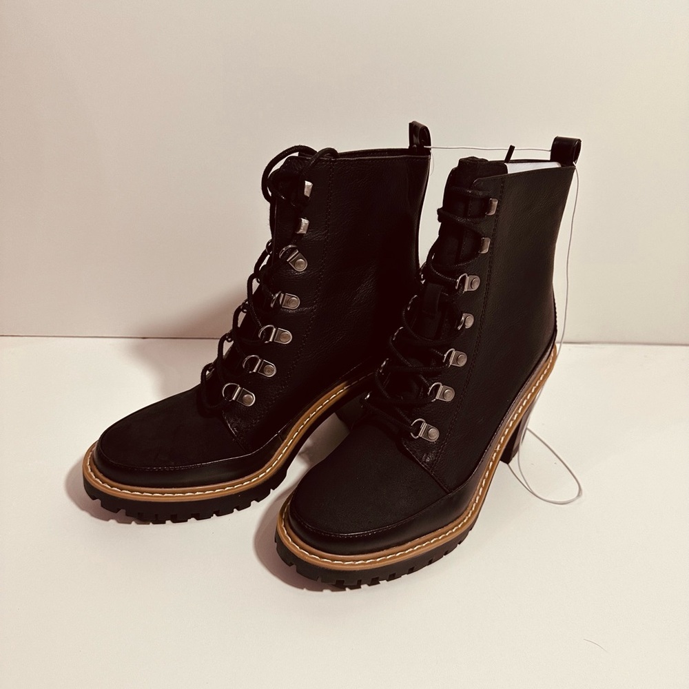 A New Day Tessa Women Size 9 Black Faux Leather 3" Heel Combat Winter Boots